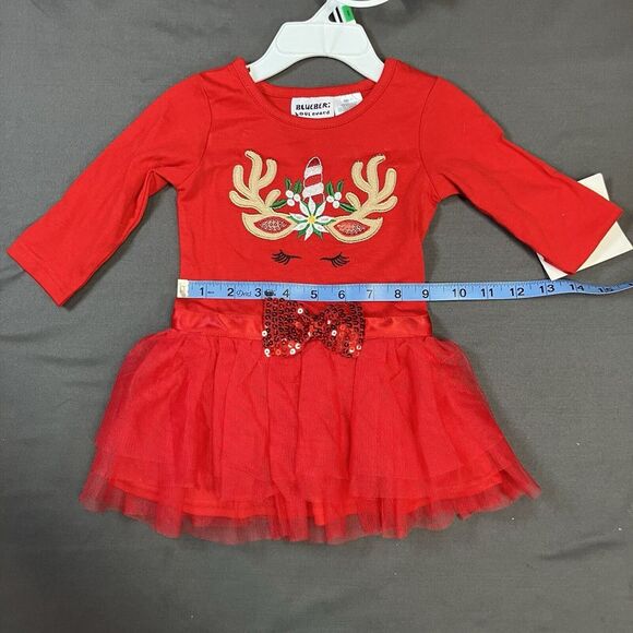 Blueberi Boulevard 2 Piece Christmas Red Reindeer Unicorn Dress /Girls 2T Sequin - Picture 5 of 15